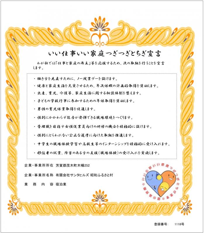 有限会社サンタヒルズ昭和ふるさと村の登録証